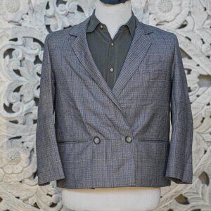 Vintage Grey Plaid Double-Breasted Blazer Jacket Fully Lined Size XS/S/4/6 Women